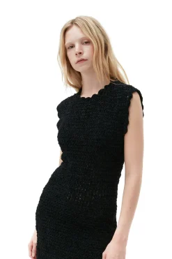 Fashion GANNI Velvet Crochet Open Back Mini Dress Black