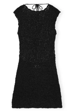 Fashion GANNI Velvet Crochet Open Back Mini Dress Black
