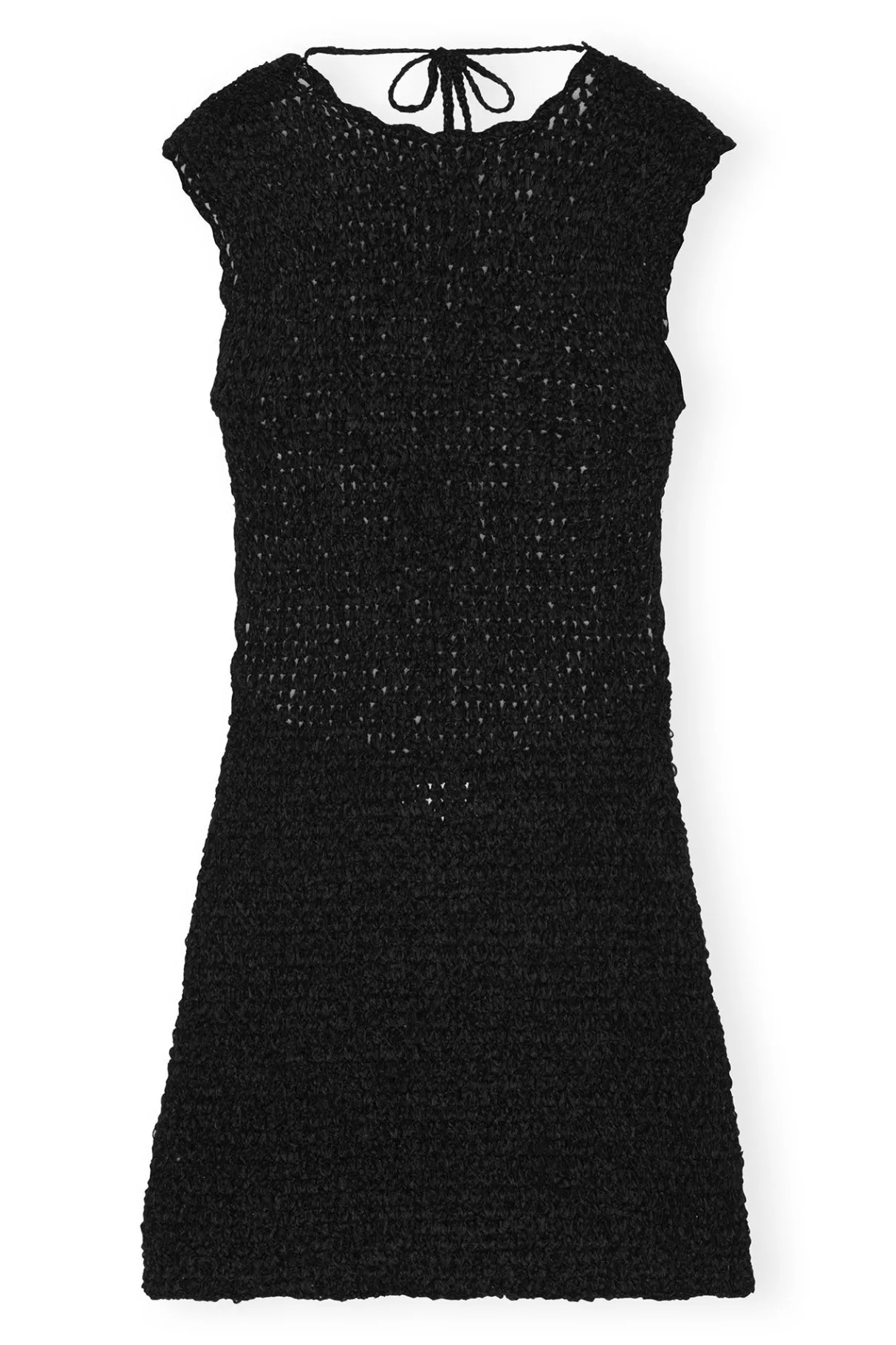 Fashion GANNI Velvet Crochet Open Back Mini Dress Black