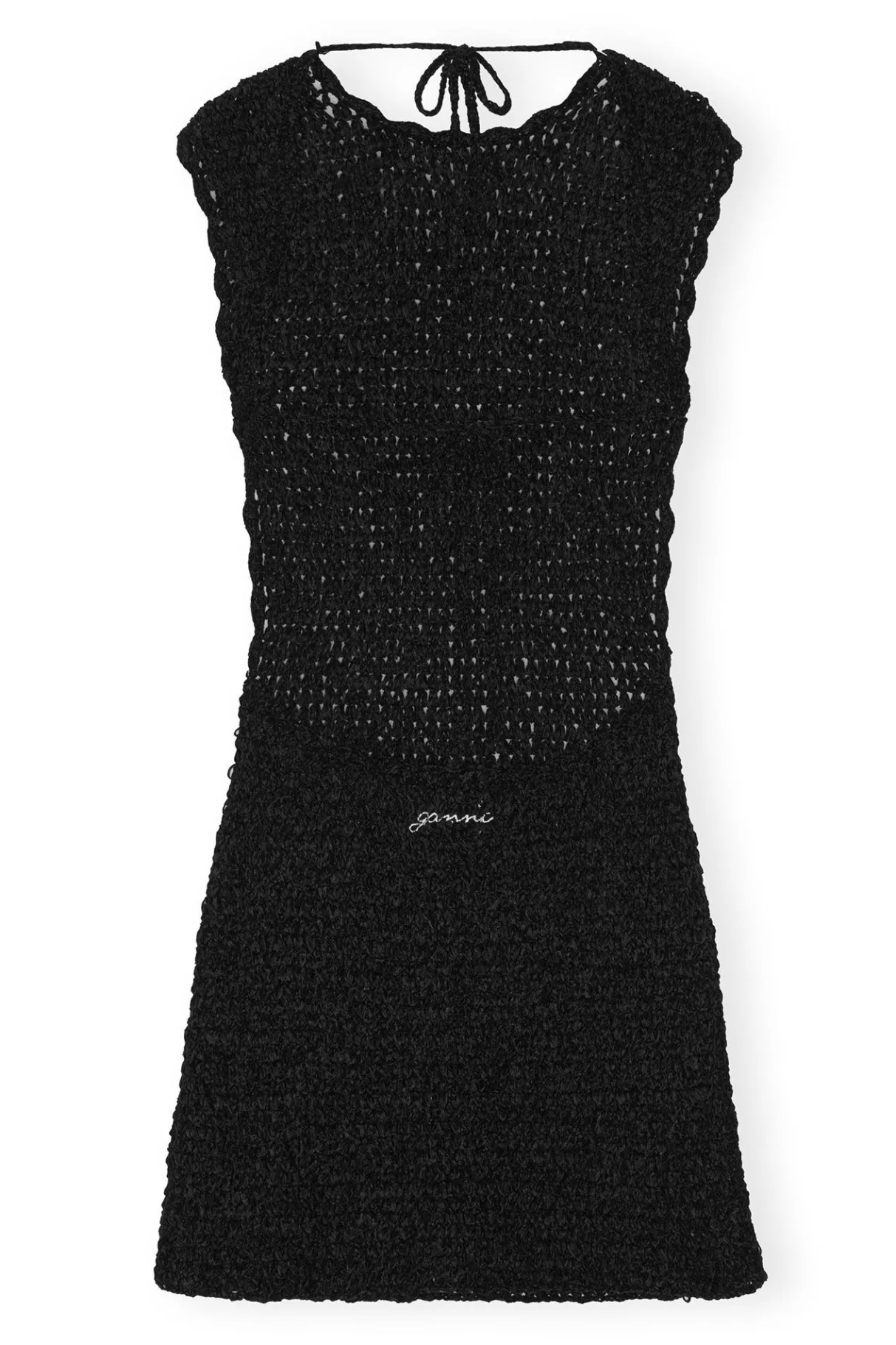 Fashion GANNI Velvet Crochet Open Back Mini Dress Black