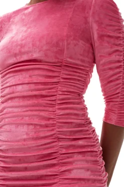 New GANNI Velvet O-Neck Dress Shocking Pink