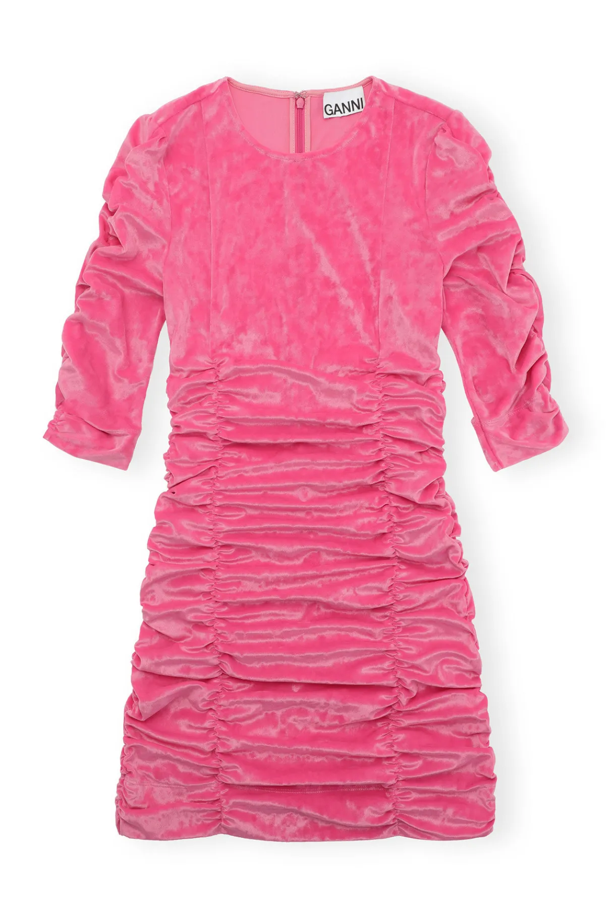 New GANNI Velvet O-Neck Dress Shocking Pink