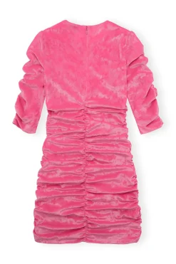 New GANNI Velvet O-Neck Dress Shocking Pink