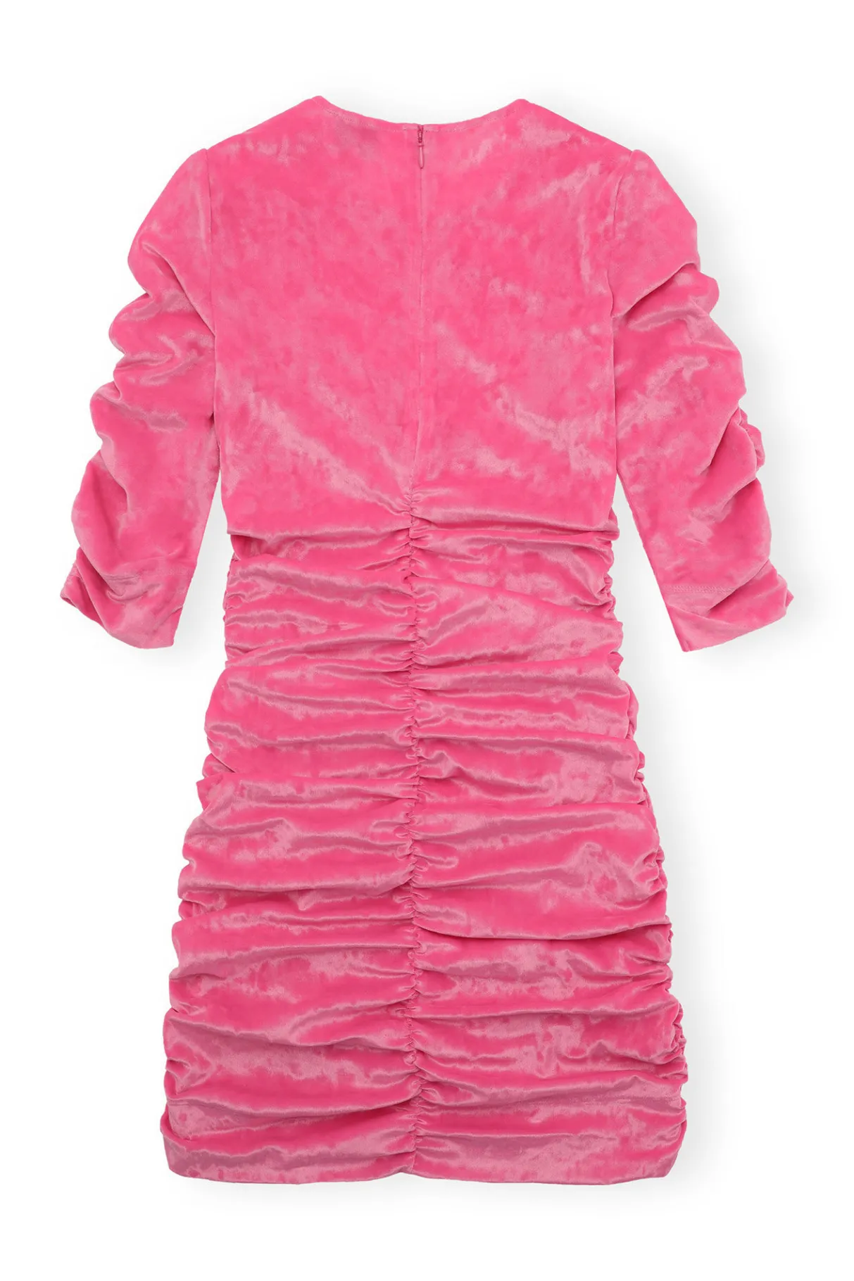 New GANNI Velvet O-Neck Dress Shocking Pink