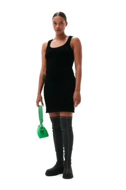 Clearance GANNI Velvet Smock Mini Dress Black