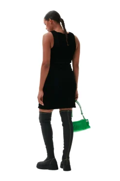 Clearance GANNI Velvet Smock Mini Dress Black