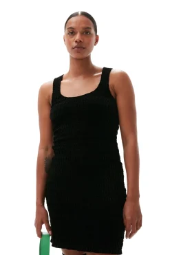 Clearance GANNI Velvet Smock Mini Dress Black