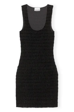 Clearance GANNI Velvet Smock Mini Dress Black