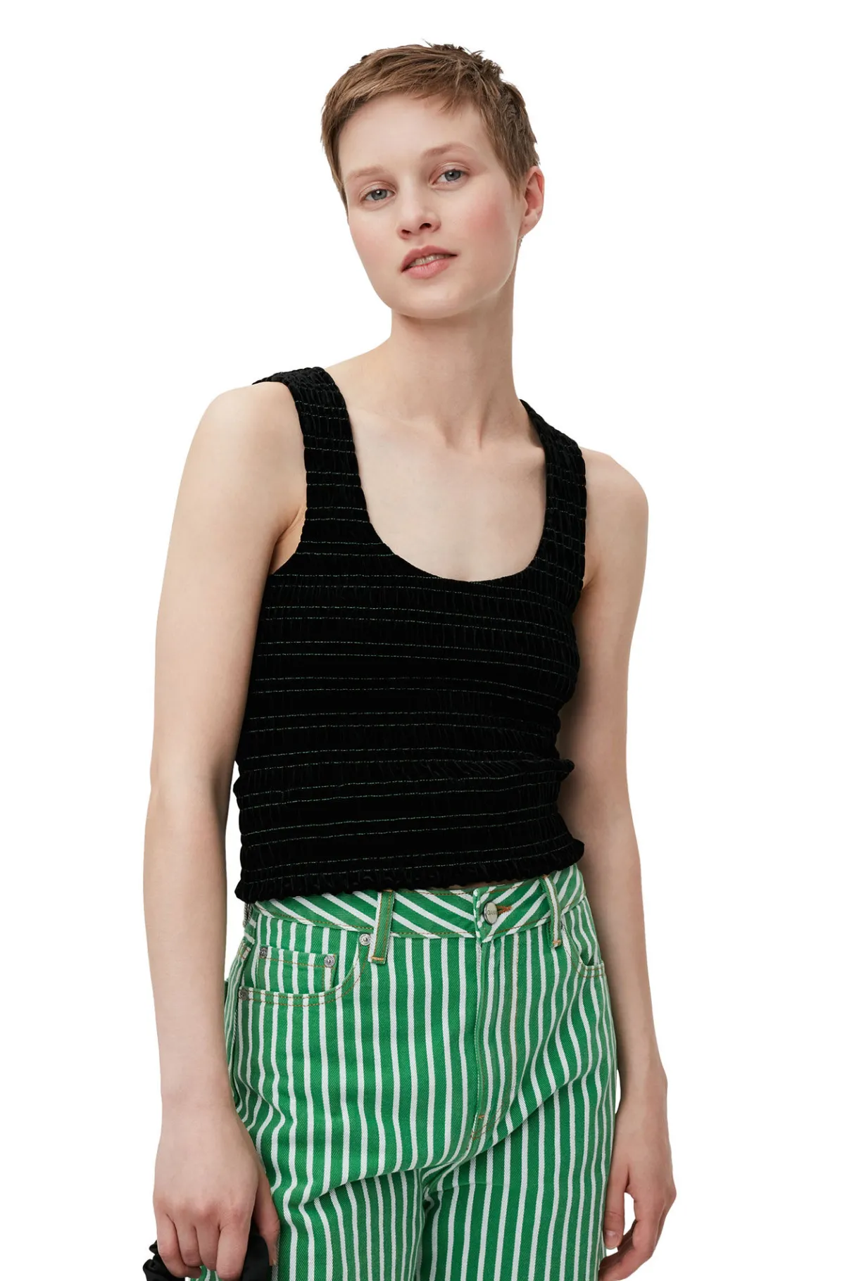 Online GANNI Velvet Smock Top Black