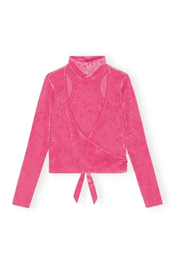 Outlet GANNI Velvet Wrap Blouse Shocking Pink
