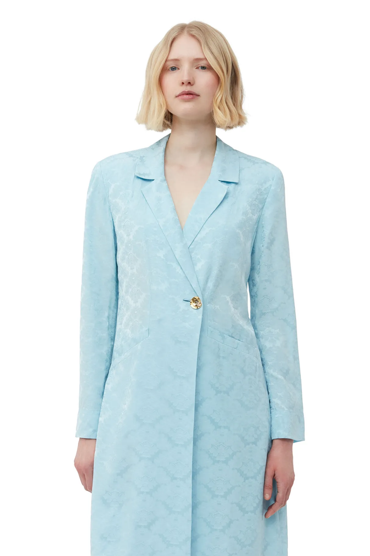 Clearance GANNI Viscose Jacquard Blazer Dress Corydalis Blue