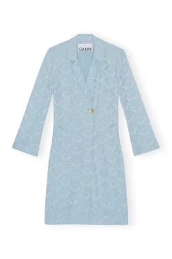 Clearance GANNI Viscose Jacquard Blazer Dress Corydalis Blue