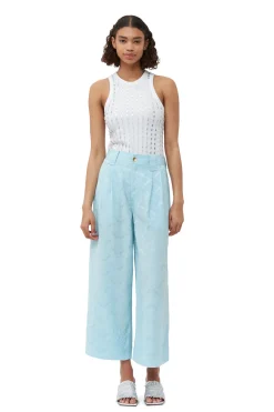 Outlet GANNI Viscose Jacquard Cropped Pants Corydalis Blue