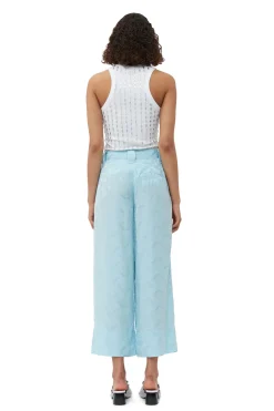 Outlet GANNI Viscose Jacquard Cropped Pants Corydalis Blue