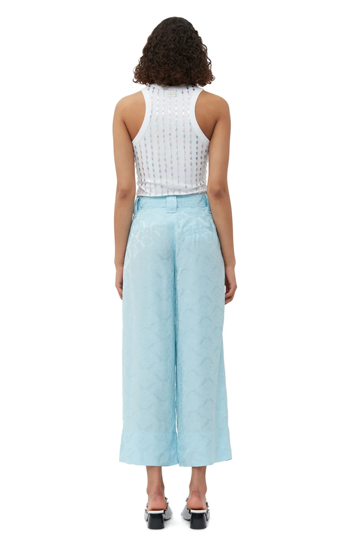 Outlet GANNI Viscose Jacquard Cropped Pants Corydalis Blue