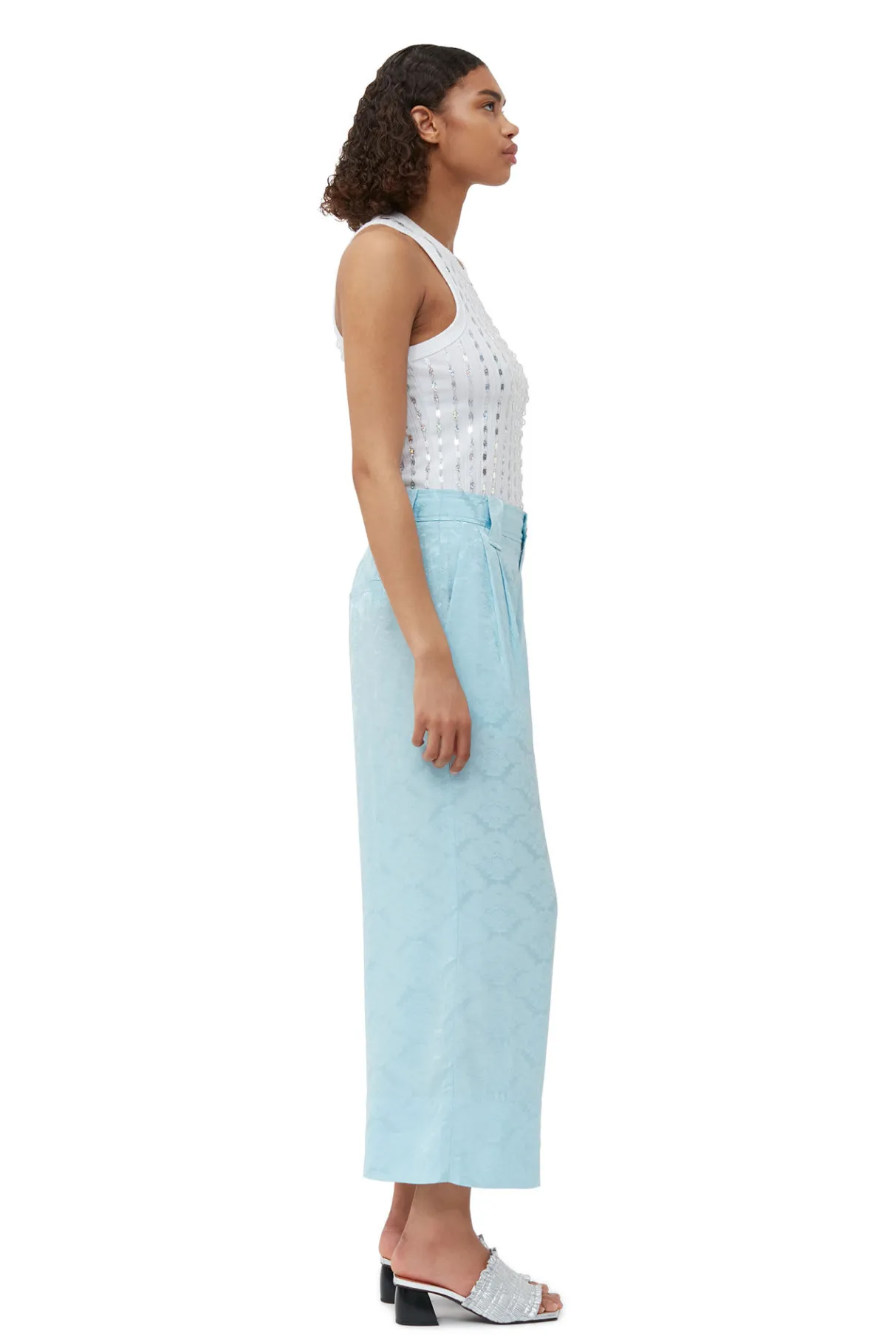 Outlet GANNI Viscose Jacquard Cropped Pants Corydalis Blue