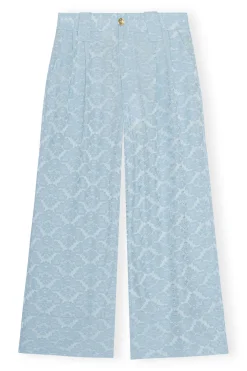 Outlet GANNI Viscose Jacquard Cropped Pants Corydalis Blue