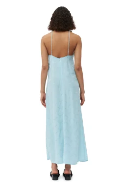 Clearance GANNI Viscose Jacquard Slip Dress Corydalis Blue