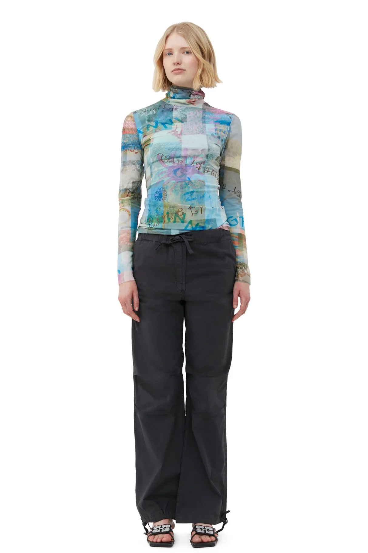 Hot GANNI Washed Cotton Canvas Drawstring Pants Phantom