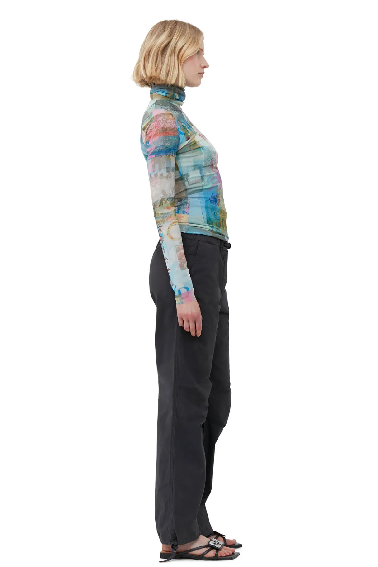 Hot GANNI Washed Cotton Canvas Drawstring Pants Phantom