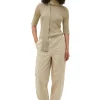 Fashion GANNI Washed Cotton Canvas Elasticated Curve Pants Pale Khaki