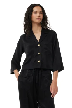 Outlet GANNI Washed Satin Crop Shirt Black