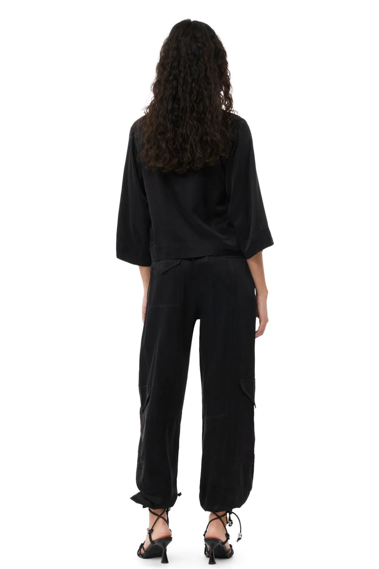 Outlet GANNI Washed Satin Crop Shirt Black
