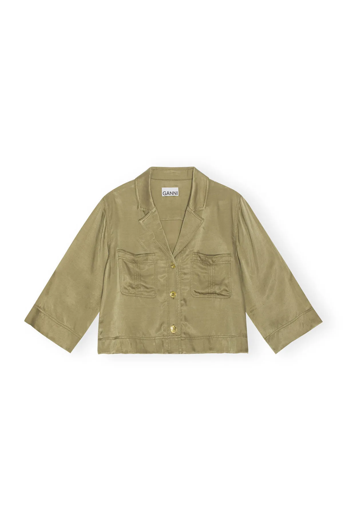 Sale GANNI Washed Satin Crop Shirt Aloe
