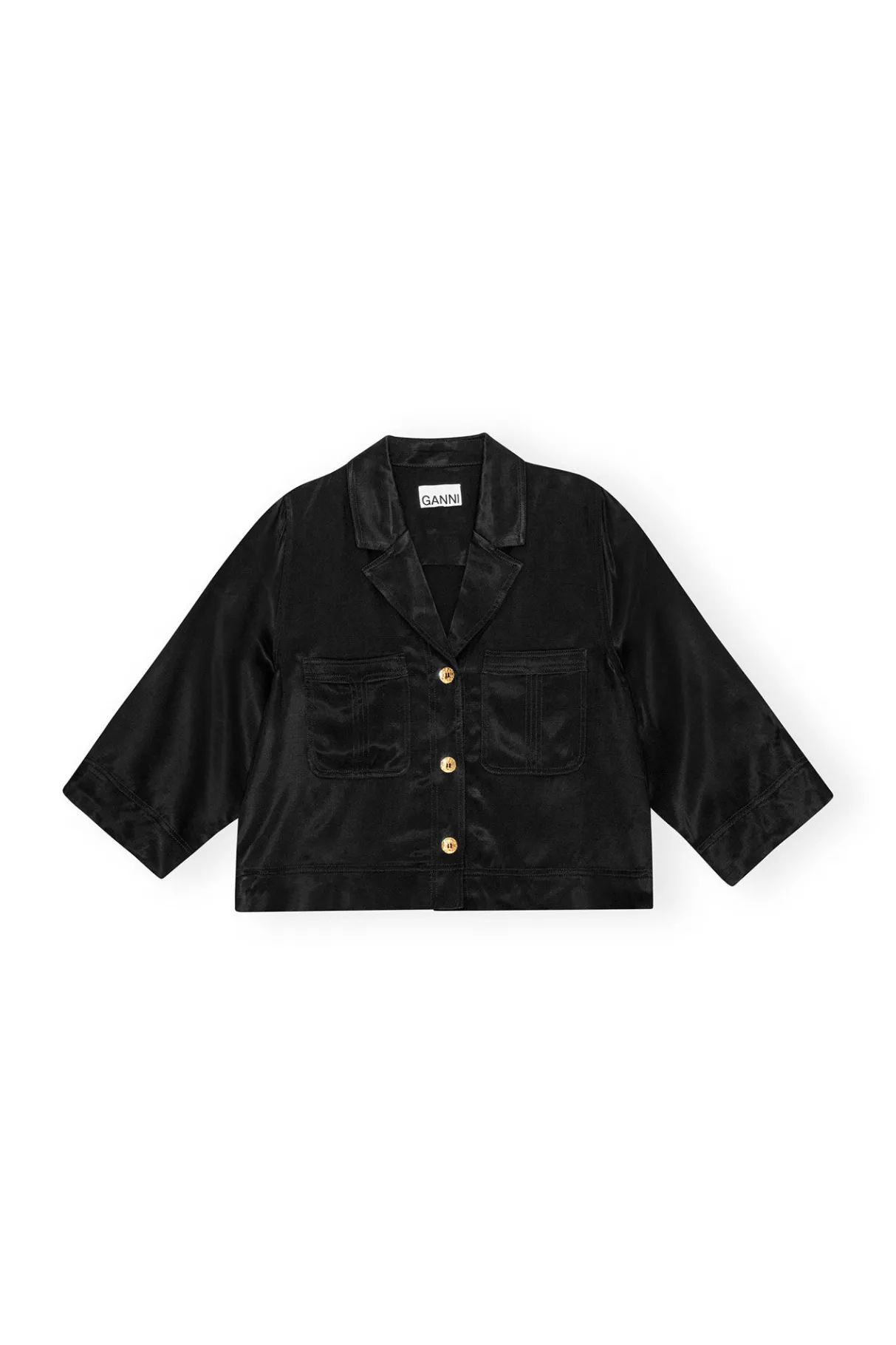 Outlet GANNI Washed Satin Crop Shirt Black