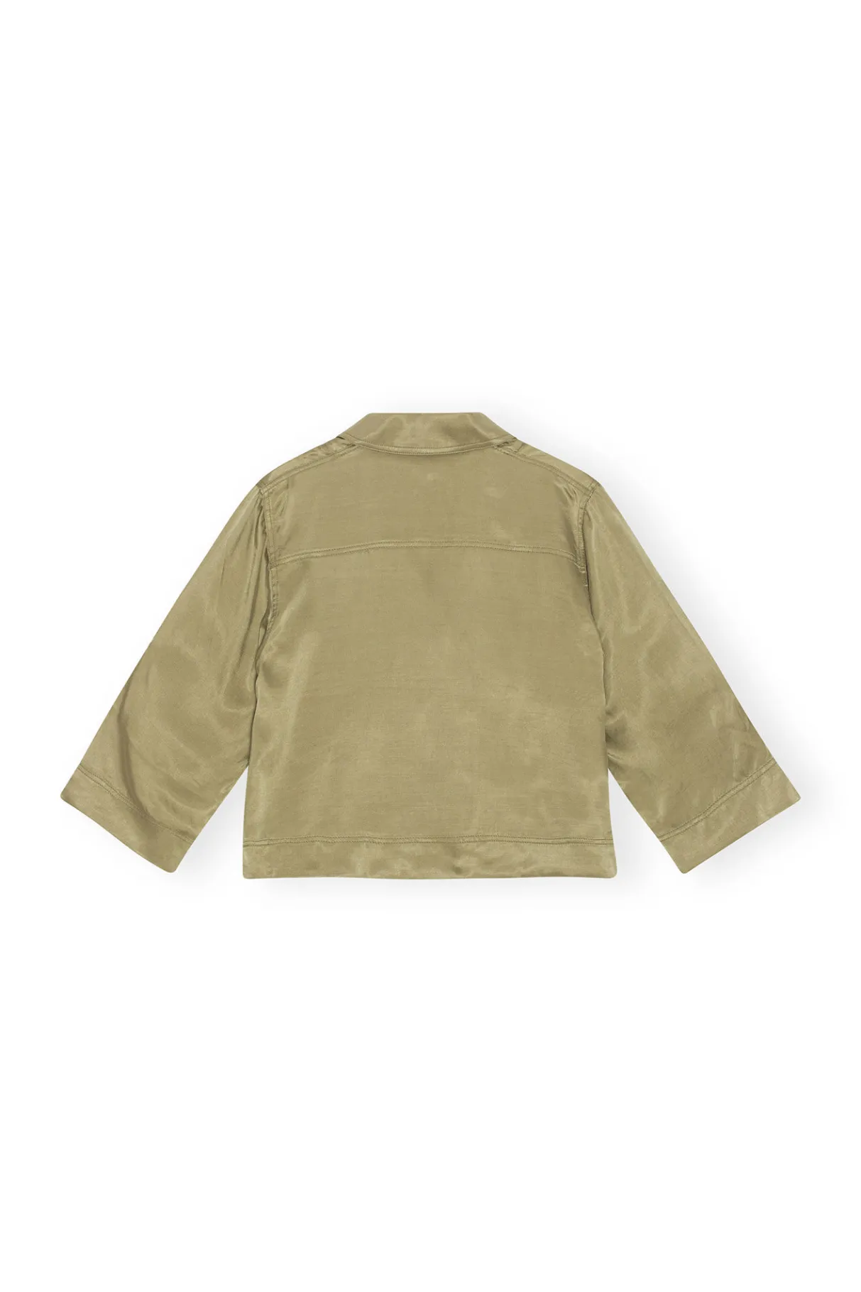 Sale GANNI Washed Satin Crop Shirt Aloe