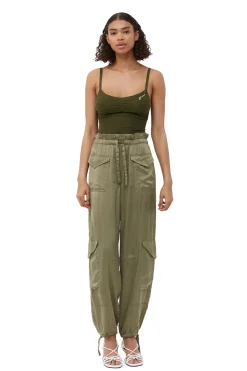 Hot GANNI Washed Satin Pants Aloe