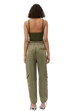 Hot GANNI Washed Satin Pants Aloe