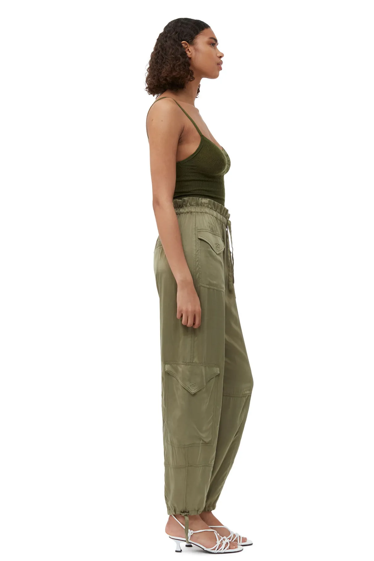 Hot GANNI Washed Satin Pants Aloe