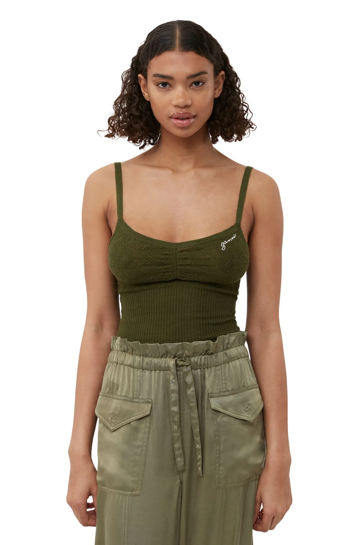 Hot GANNI Washed Satin Pants Aloe