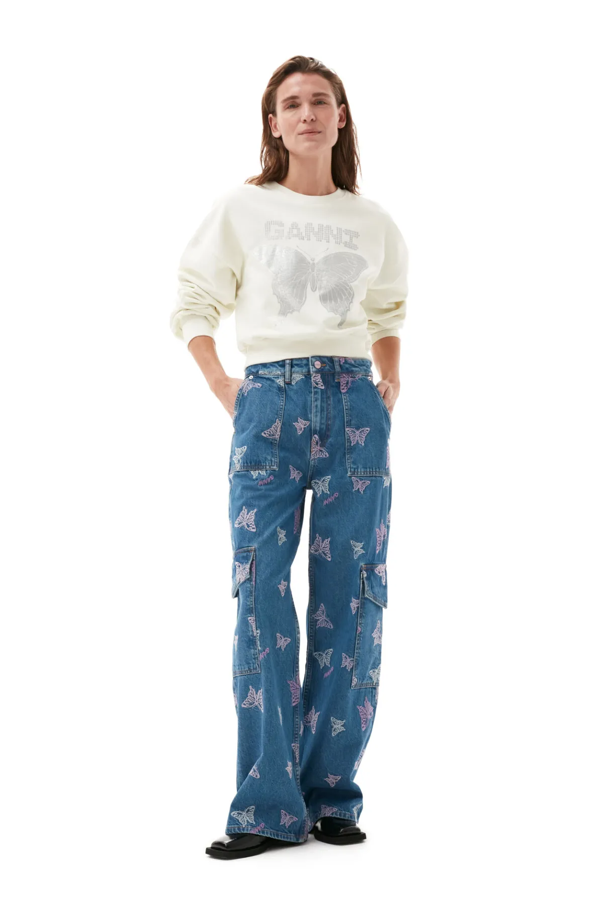 Outlet GANNI White Butterfly Sweatshirt Egret