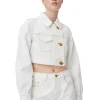 Store GANNI White Denim Cropped Trucker Jacket Bright White