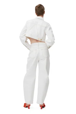 Store GANNI White Denim Cropped Trucker Jacket Bright White