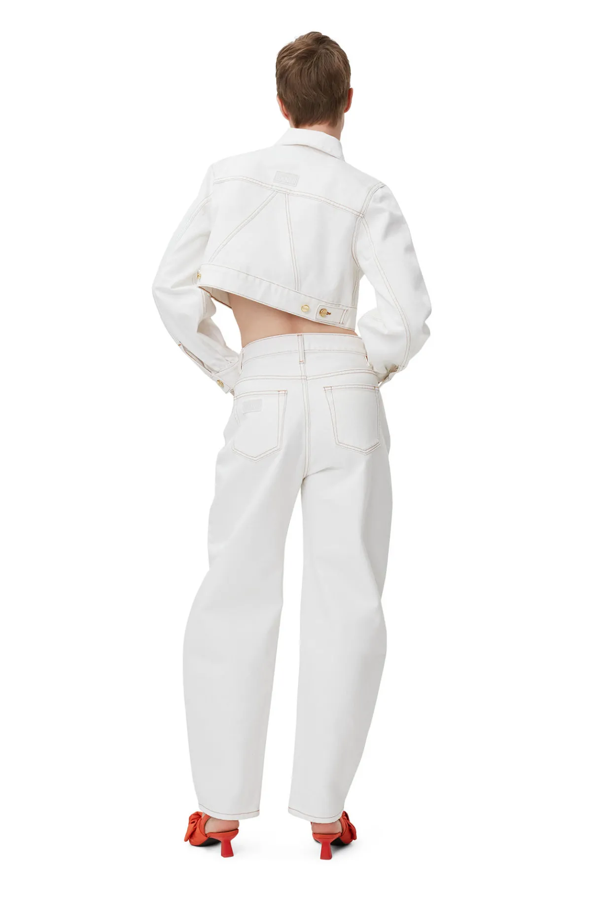 Store GANNI White Denim Cropped Trucker Jacket Bright White