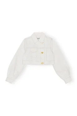 Store GANNI White Denim Cropped Trucker Jacket Bright White