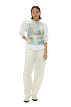 Best GANNI White Elasticated Curve Pants Egret