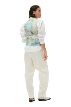 Best GANNI White Elasticated Curve Pants Egret