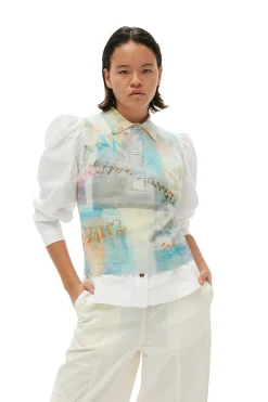 Best GANNI White Elasticated Curve Pants Egret