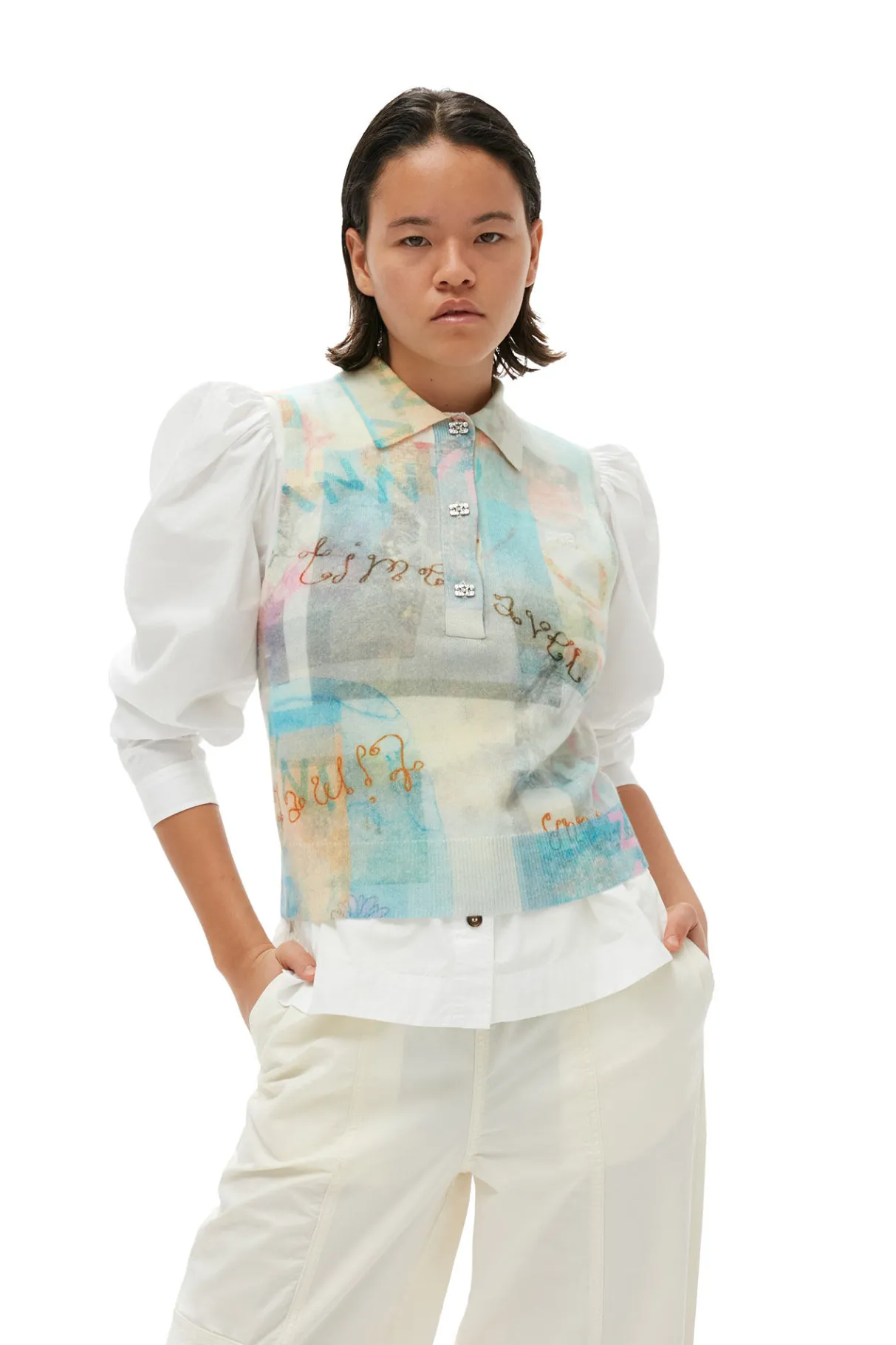 Best GANNI White Elasticated Curve Pants Egret
