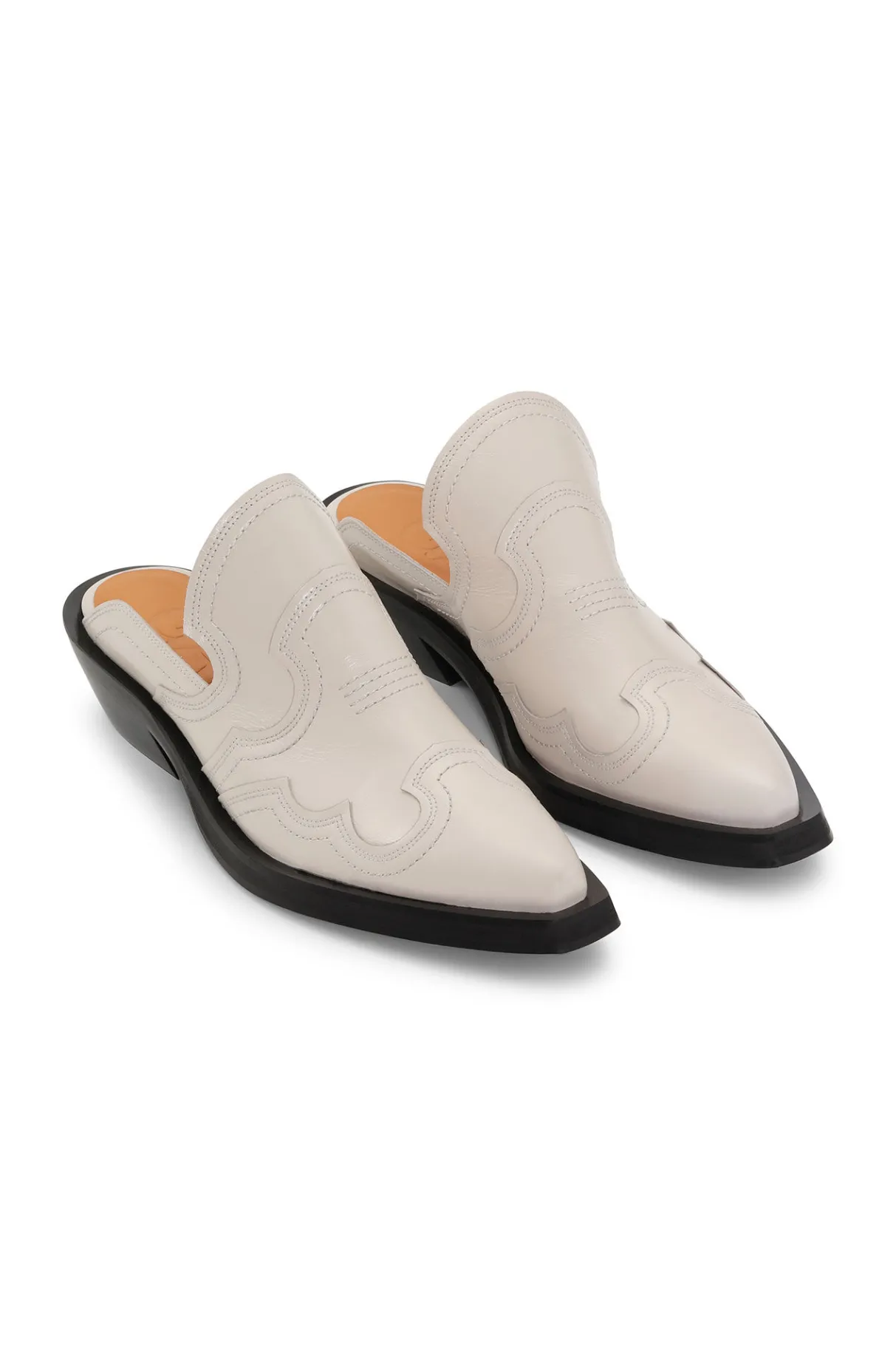 Clearance GANNI White Embroidered Western Mules Egret