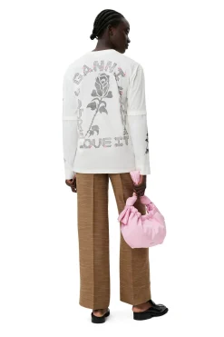 Best Sale GANNI White Long Sleeve T-Shirt Vanilla Ice
