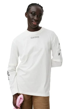 Best Sale GANNI White Long Sleeve T-Shirt Vanilla Ice