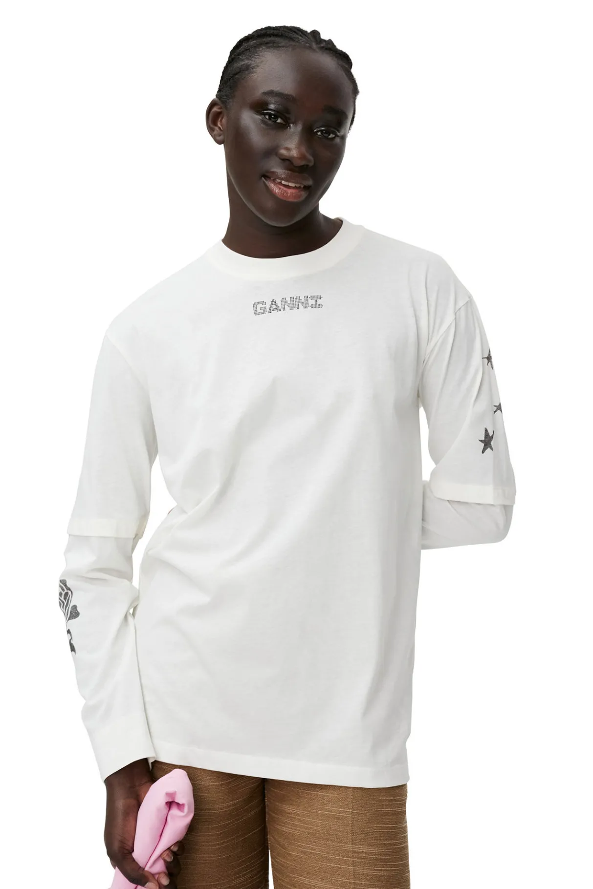 Best Sale GANNI White Long Sleeve T-Shirt Vanilla Ice