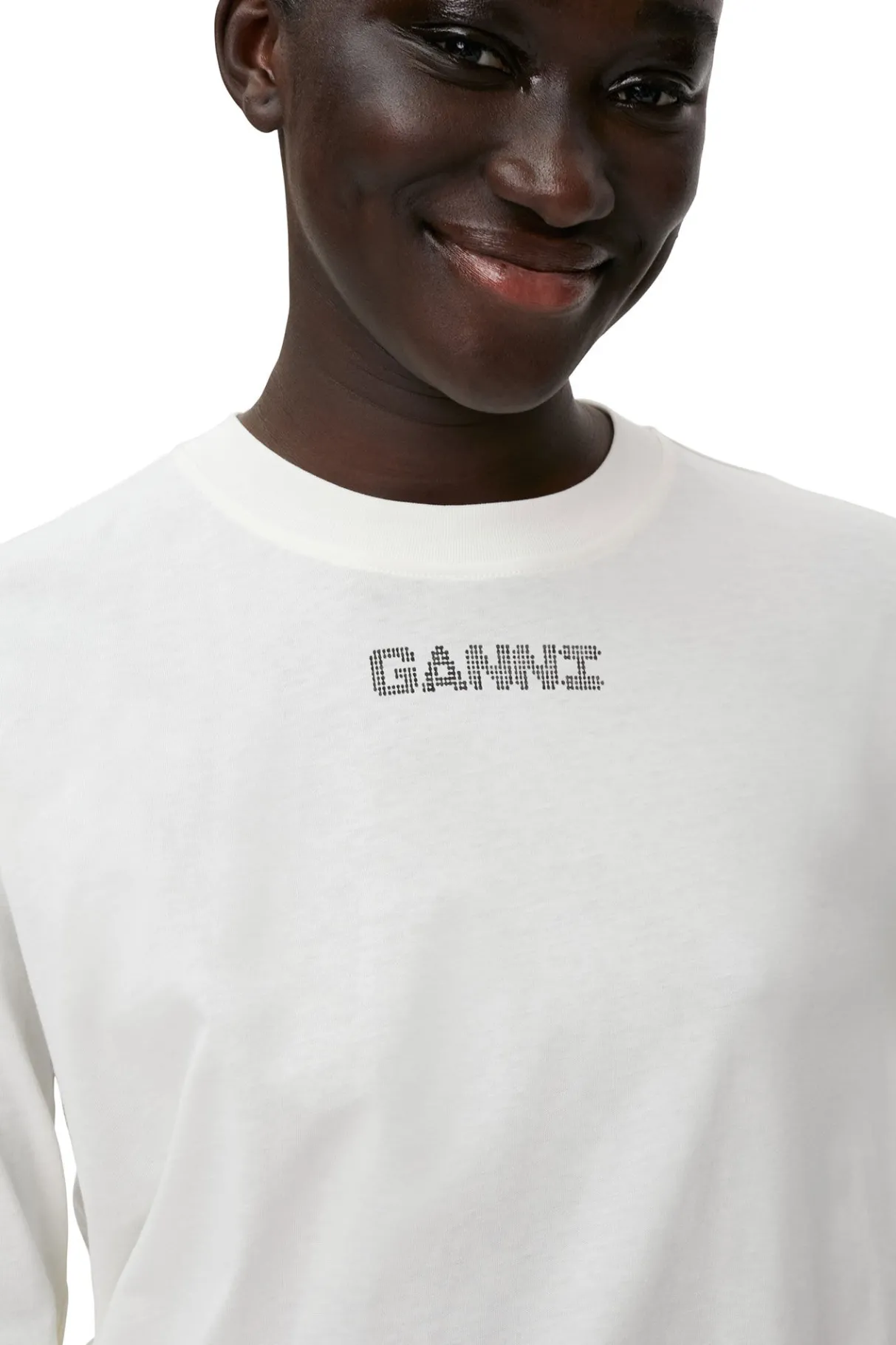 Best Sale GANNI White Long Sleeve T-Shirt Vanilla Ice