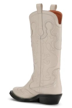 Discount GANNI White Mid Shaft Embroidered Western Boots Egret
