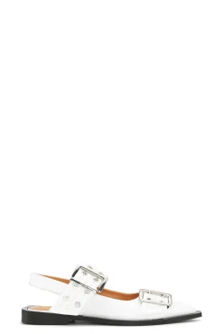 Clearance GANNI White Wide Welt Buckle Ballerinas Egret